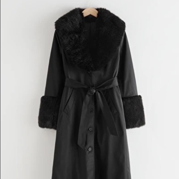 & Other Stories - Faux Fur Trim Wrap Coat - Picture 4 of 5